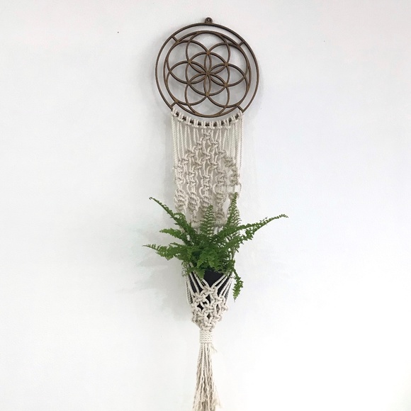 Macrame Planter Hanging Boho Decor Sacred Geometry - Picture 2 of 7